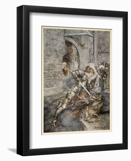 How Sir Lancelot Faught with a Friendly Dragon-Arthur Rackham-Framed Premium Giclee Print