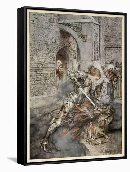 How Sir Lancelot Faught with a Friendly Dragon-Arthur Rackham-Framed Stretched Canvas