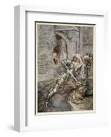 How Sir Lancelot Faught with a Friendly Dragon-Arthur Rackham-Framed Giclee Print