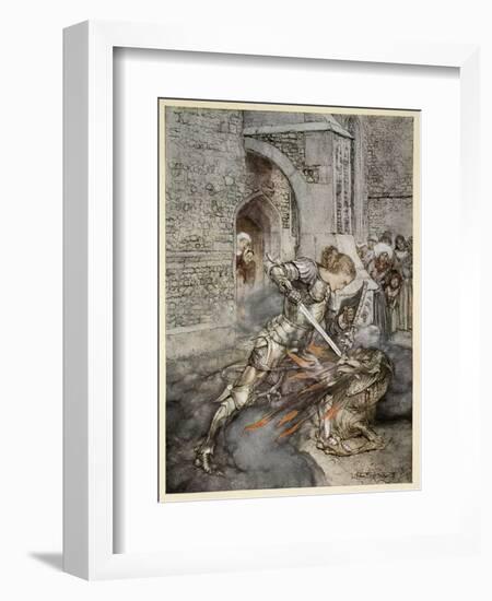 How Sir Lancelot Faught with a Friendly Dragon-Arthur Rackham-Framed Giclee Print