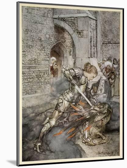 How Sir Lancelot Faught with a Friendly Dragon-Arthur Rackham-Mounted Giclee Print