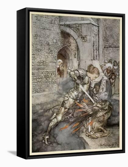 How Sir Lancelot Faught with a Friendly Dragon-Arthur Rackham-Framed Stretched Canvas