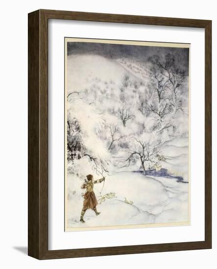 How Sir Launcelot Was Shot by a Gentlewoman Hunting-Arthur Rackham-Framed Giclee Print