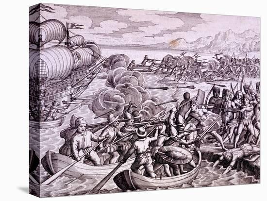 How the Spanish Landed in the Island of Haiti-Theodor de Bry-Stretched Canvas