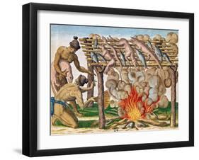 How to Grill Animals, from "Brevis Narratio...", Published by Theodore de Bry, 1591-Theodor de Bry-Framed Giclee Print