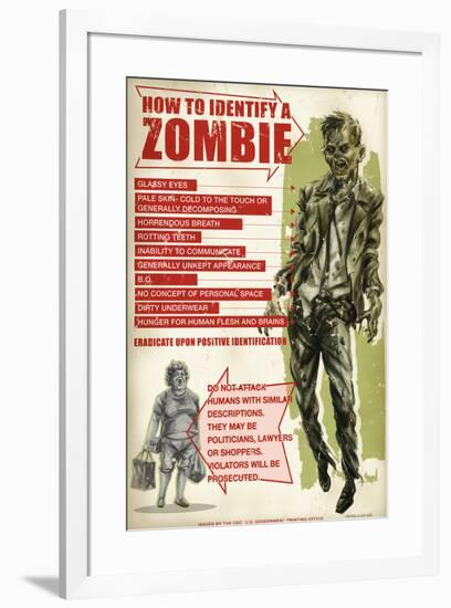 How To Identify a Zombie by Retro-A-Go-Go Poster-null-Framed Poster