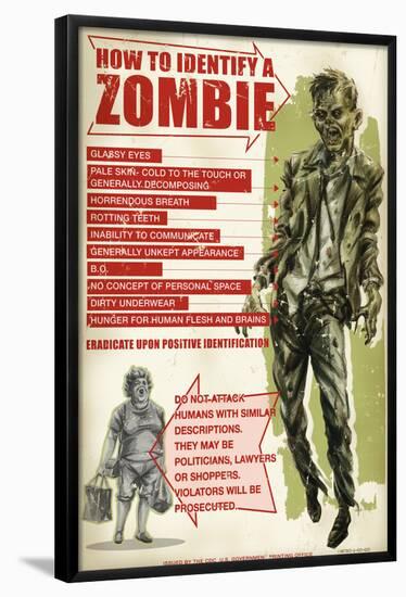 How To Identify a Zombie by Retro-A-Go-Go Poster-null-Framed Poster