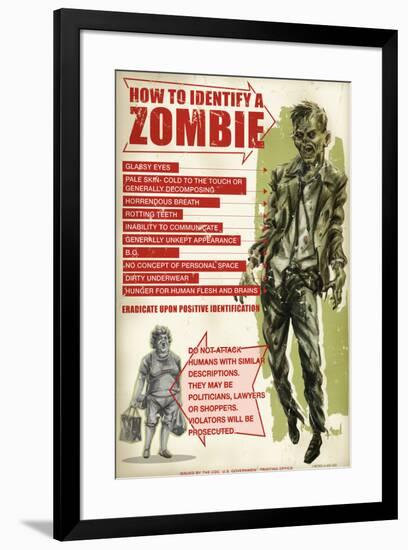 How To Identify a Zombie by Retro-A-Go-Go Poster-null-Framed Poster