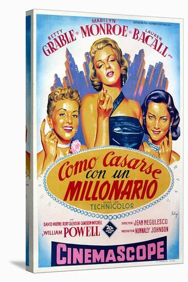 How to Marry a Millionaire, Betty Grable, Marilyn Monroe, Lauren Bacall, 1953-null-Stretched Canvas