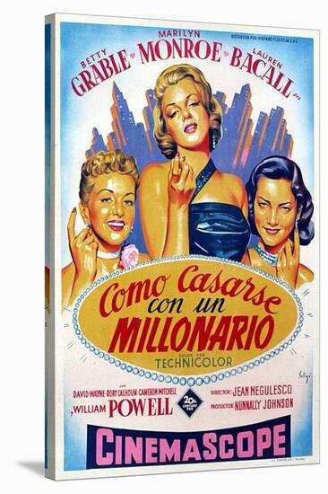How to Marry a Millionaire, Betty Grable, Marilyn Monroe, Lauren Bacall, 1953-null-Stretched Canvas