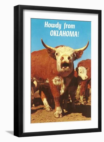Howdy from Oklahoma, Hereford Steer-null-Framed Art Print