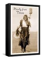 Howdy from Texas, Waving Cowgirl-null-Framed Stretched Canvas