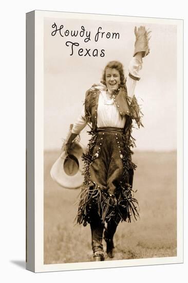 Howdy from Texas, Waving Cowgirl-null-Stretched Canvas