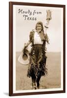 Howdy from Texas, Waving Cowgirl-null-Framed Art Print