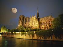 Notre Dame Cathedral at Night, with Moon Rising Above, Paris, France, Europe-Howell Michael-Framed Photographic Print