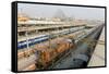 Howrah Railway Station, with Howrah Bridge Beyond, Kolkata (Calcutta), West Bengal, India, Asia-Tony Waltham-Framed Stretched Canvas