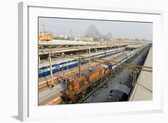 Howrah Railway Station, with Howrah Bridge Beyond, Kolkata (Calcutta), West Bengal, India, Asia-Tony Waltham-Framed Photographic Print