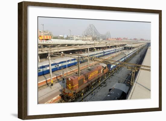 Howrah Railway Station, with Howrah Bridge Beyond, Kolkata (Calcutta), West Bengal, India, Asia-Tony Waltham-Framed Photographic Print