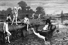 Boys Bathing in the River Thames-HR Robertson-Laminated Premium Giclee Print