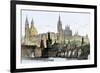 Hradschin Palace, Kleinseite, and Bridge over the Vltava River in Prague, Czechoslovakia, 1800s-null-Framed Giclee Print