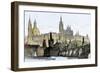 Hradschin Palace, Kleinseite, and Bridge over the Vltava River in Prague, Czechoslovakia, 1800s-null-Framed Giclee Print