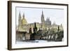 Hradschin Palace, Kleinseite, and Bridge over the Vltava River in Prague, Czechoslovakia, 1800s-null-Framed Giclee Print