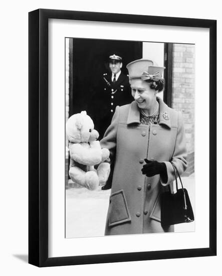 Hrh Queen Elizabeth II with Teddy Bear For Princess Beatrice June 1989-null-Framed Photographic Print