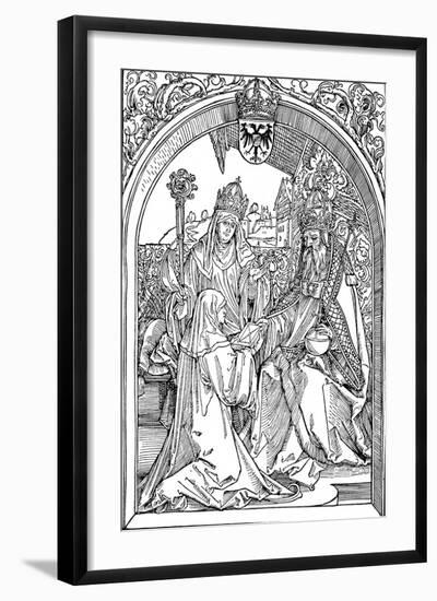 Hrotsvitha Presenting Her Book to the Emperor Otto I, 1501-Albrecht Dürer-Framed Giclee Print