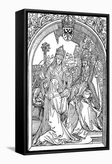 Hrotsvitha Presenting Her Book to the Emperor Otto I, 1501-Albrecht Dürer-Framed Stretched Canvas