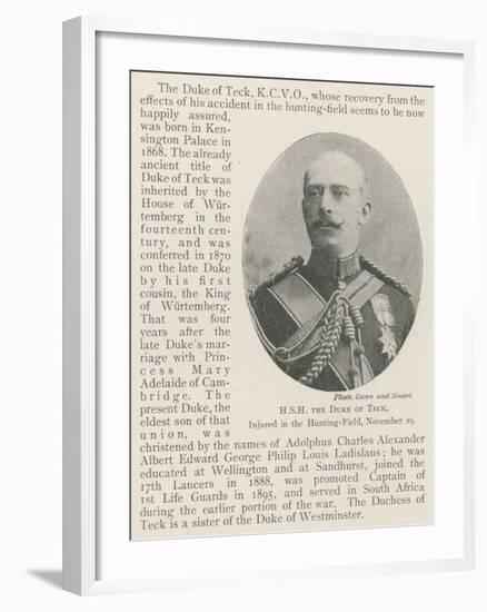 Hsh the Duke of Teck, Injured in the Hunting-Field, 29 November-null-Framed Giclee Print