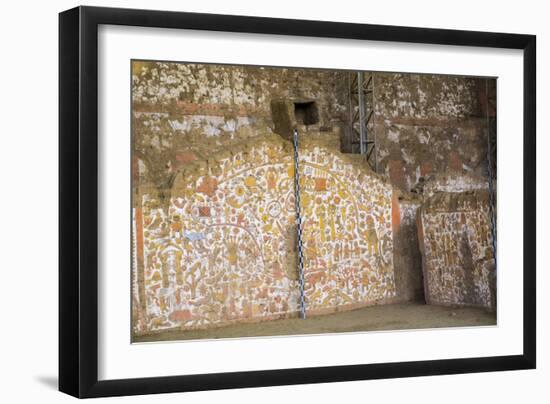 Huaca del Sol y de la Luna, precolombian (Moche) structure, polychrome friezes, Peru, South America-Peter Groenendijk-Framed Photographic Print