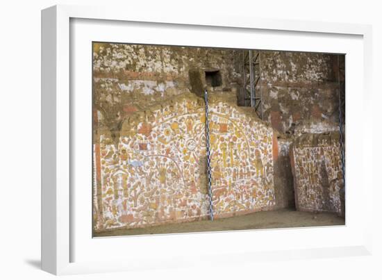 Huaca del Sol y de la Luna, precolombian (Moche) structure, polychrome friezes, Peru, South America-Peter Groenendijk-Framed Photographic Print