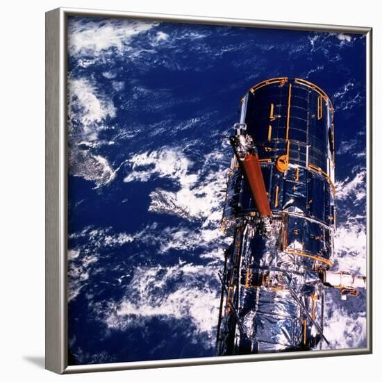 Hubble Space Telescope Above the Earth-null-Framed Photographic Print