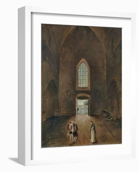 Hubert Robert and an Amateur Visit a Grave in a Church (Oil on Panel)-Hubert Robert-Framed Giclee Print