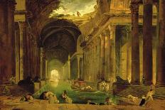 A Hermit Praying in the Ruins of a Roman Temple. c.1760-Hubert Robert-Framed Giclee Print