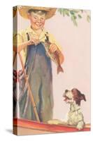 Huck Finn Removing Hook from Fish-null-Stretched Canvas