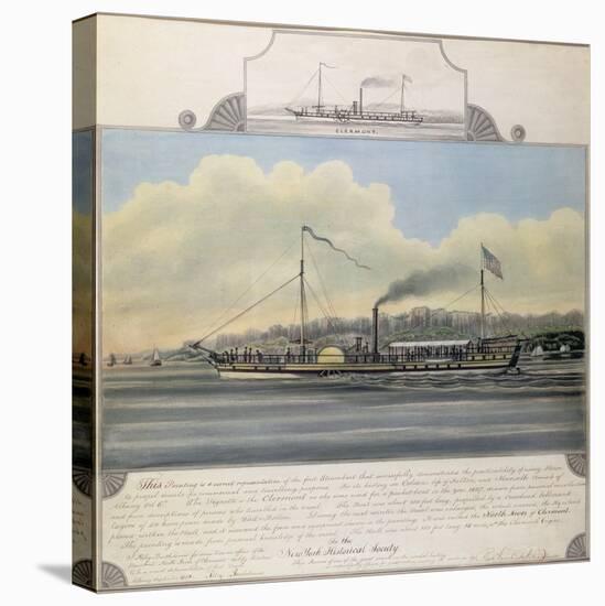 Hudson River Steamboat 'Clermont', 1858 (W/C on Paper Mounted on Canvas)-Richard Varick De Witt-Stretched Canvas