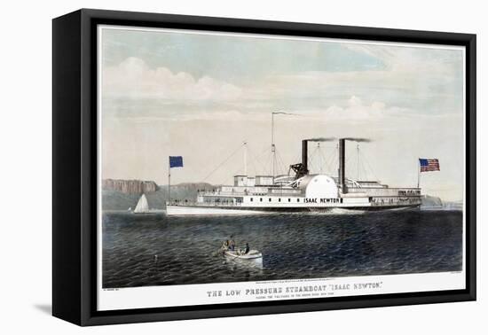 Hudson River Steamship-Currier & Ives-Framed Stretched Canvas