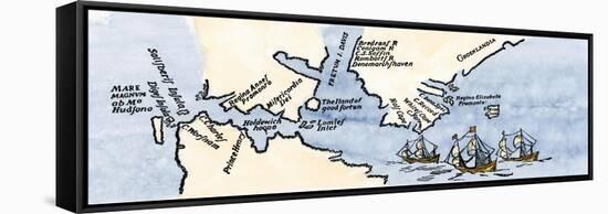 Hudson's Map of His Voyages in the Arctic, Published in 1612-null-Framed Stretched Canvas