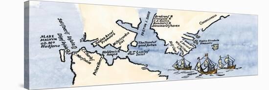 Hudson's Map of His Voyages in the Arctic, Published in 1612-null-Stretched Canvas