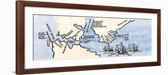 Hudson's Map of His Voyages in the Arctic, Published in 1612-null-Framed Giclee Print