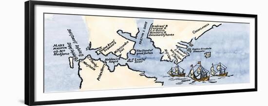 Hudson's Map of His Voyages in the Arctic, Published in 1612-null-Framed Giclee Print