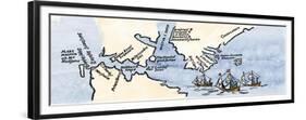 Hudson's Map of His Voyages in the Arctic, Published in 1612-null-Framed Giclee Print