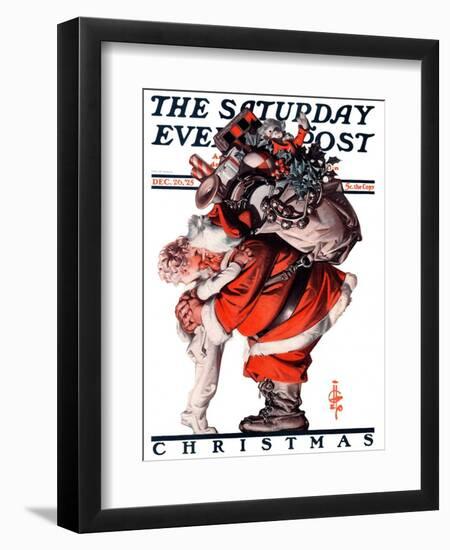 "Hug from Santa," Saturday Evening Post Cover, December 26, 1925-Joseph Christian Leyendecker-Framed Giclee Print