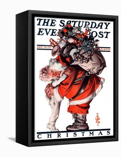 "Hug from Santa," Saturday Evening Post Cover, December 26, 1925-Joseph Christian Leyendecker-Framed Stretched Canvas