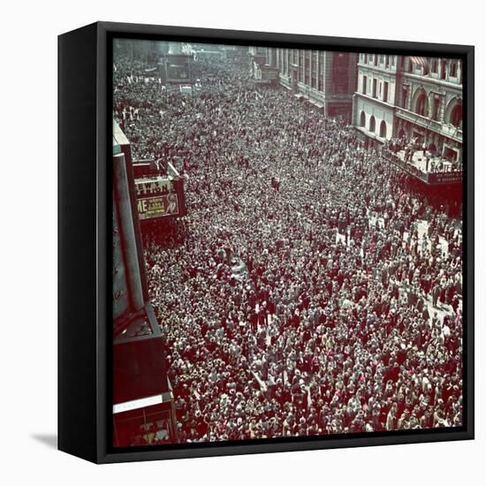 Huge Crowd Celebrating Ve Day in New York City During WWII-null-Framed Stretched Canvas