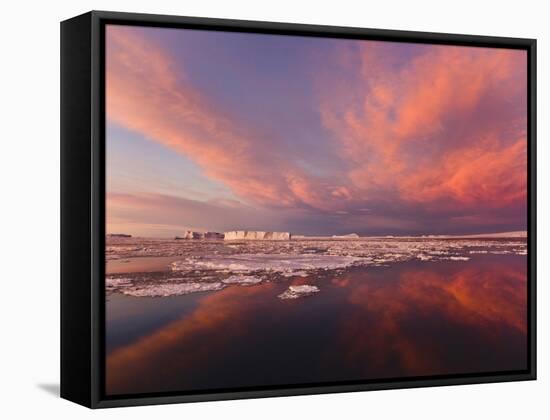 Huge Iceberg and Ice Floes in the Ocean at Sunrise, Antarctica-Keren Su-Framed Stretched Canvas