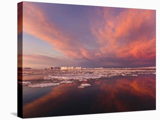 Huge Iceberg and Ice Floes in the Ocean at Sunrise, Antarctica-Keren Su-Stretched Canvas