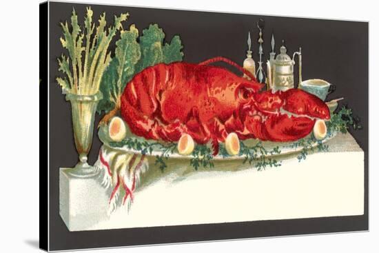 Huge Lobster on Serving Platter-Found Image Press-Stretched Canvas