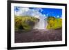 Huge Picturesque Waterfall Flowing from under a Giant Glacier. Horse Tour to the Waterfall Skogafol-kavram-Framed Photographic Print